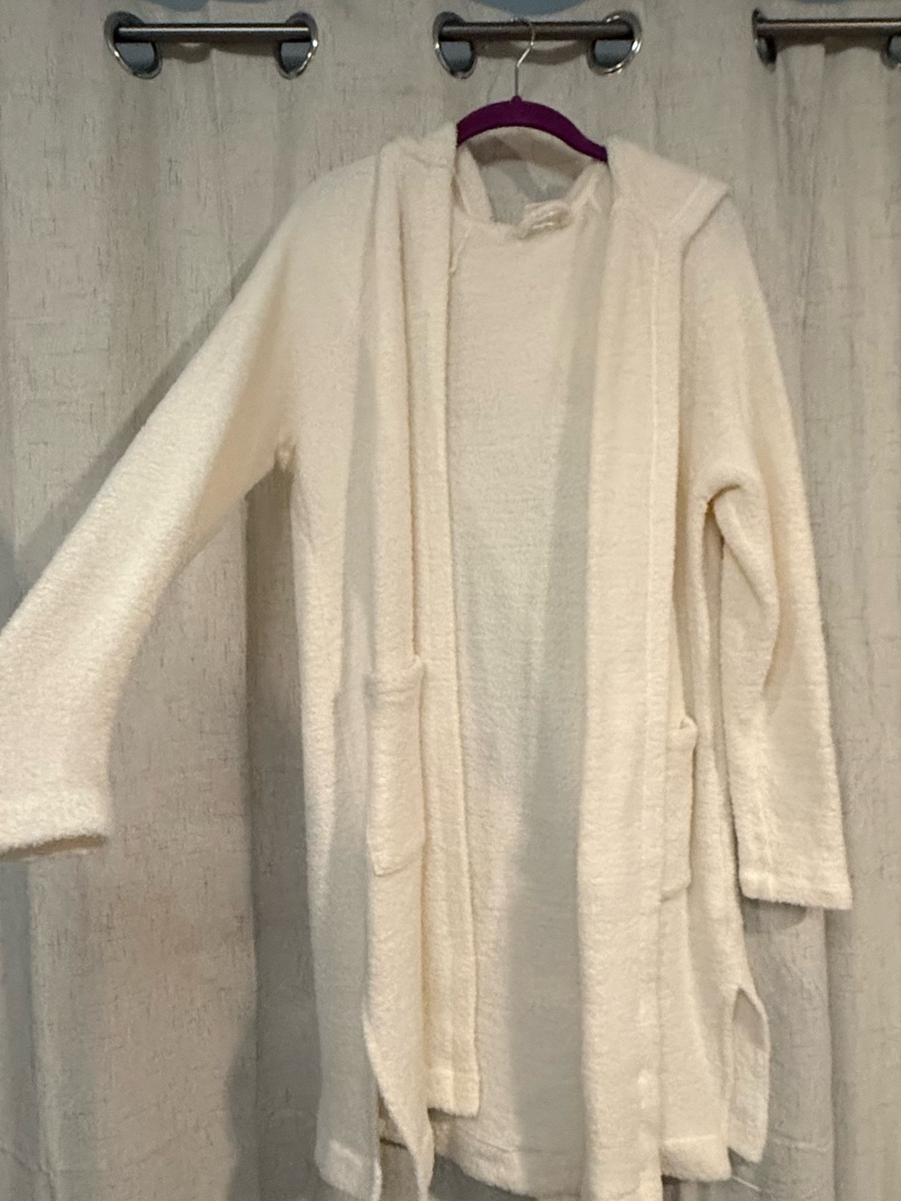 Soma Cream Hooded Open-Front Plush Cardigan